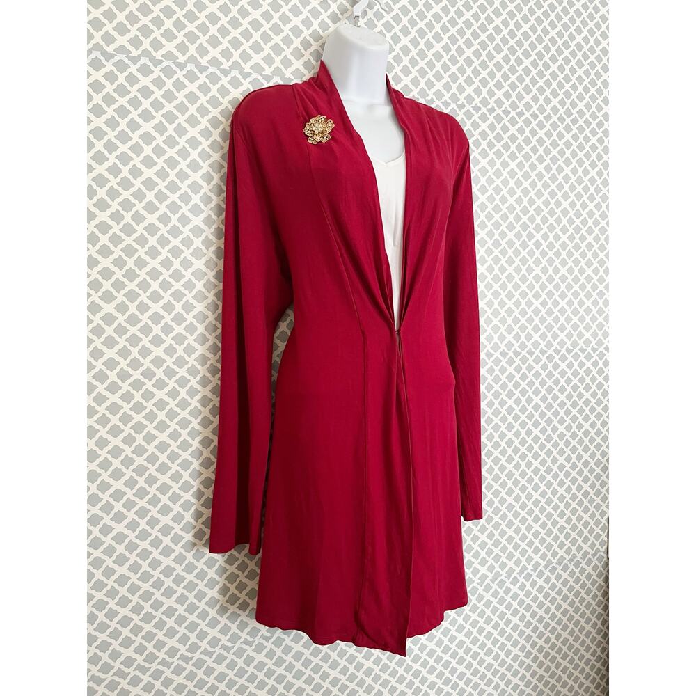 J JILL Red Longline Cardigan Open Front Lightweight Sweater M - Picture 4 of 8